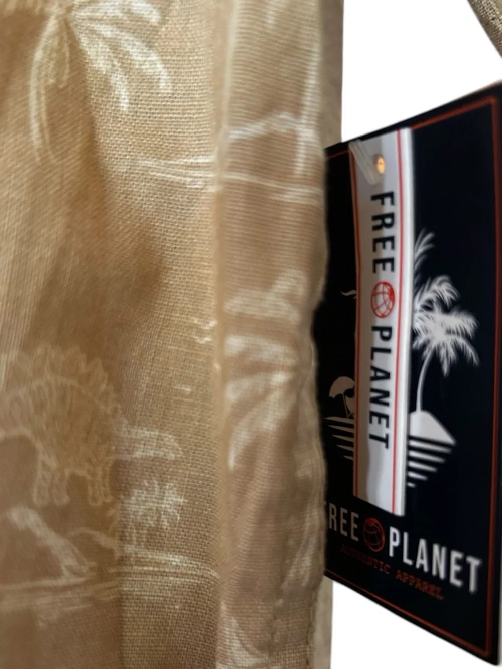 Free Planet Boys Tan Palm Print Button-Down  Linen Cotton Blend Shirt